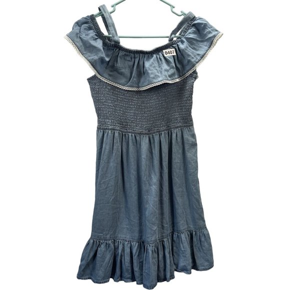 SO Women’s Off the Shoulder Ruffle Details Cinched Body Mini Dress Blue size M - Picture 1 of 14